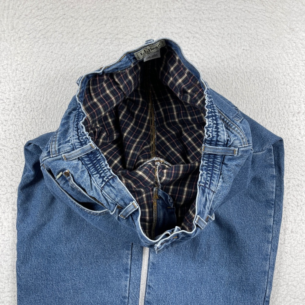 LL Bean‎ Flannel Lined Jeans Mens 37x29 (Fits 34x25) Blue Comfort Waist Casual - Picture 8 of 10